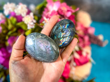 Load image into Gallery viewer, Rainbow Purple Labradorite Palm Stone, Ethically Sourced Spectrolite Crystals