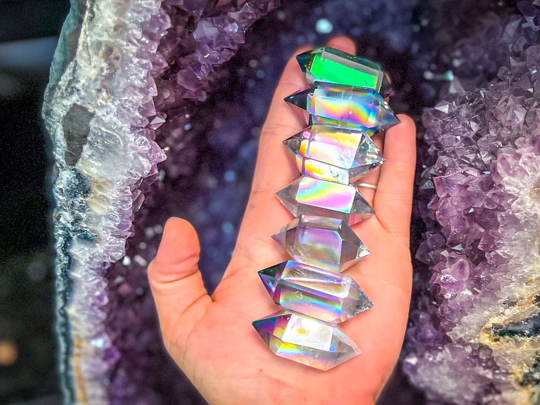 SUPER Rainbow AURA QUARTZ double terminated crystals