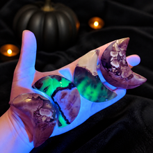 Load image into Gallery viewer, Volcano Agate Crescent Moon, UV Green Fluorescent Minerals
