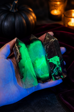 Load image into Gallery viewer, Volcano Agate Towers, UV Fluorescent Green Crystals
