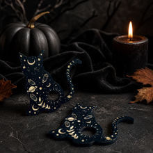 Load image into Gallery viewer, Black Cat Mini Crystal Sphere Stand, Witchy Crystal Holder, Mystical Cat Decor, Crystal Display Stand
