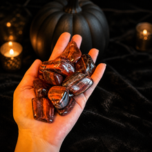 Load image into Gallery viewer, Red tiger's eye stones in a Halloween setting
