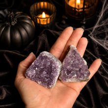 Load image into Gallery viewer, Small Amethyst Standing Cathedrals in a Halloween setting
