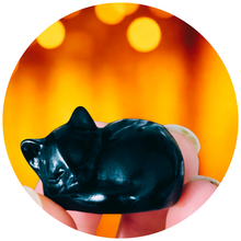 Load image into Gallery viewer, 3 cm Sleepy Black Obsidian Cat Sculpture, Mini Black Cat, Black Crystal Cat, Cat Lover Gift
