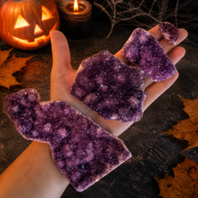 Load image into Gallery viewer, RARE Amethyst Clusters From Alacam Mine, Turkey, Turkish Amethyst in a Halloween setting
