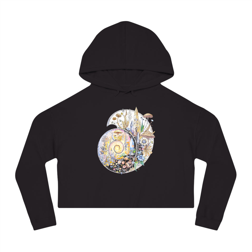 Ammonitae Cropped Fleece Hoodie - Enchanted Ammonite Spiral