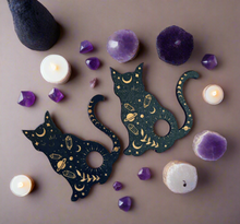 Load image into Gallery viewer, Black Cat Mini Crystal Sphere Stand, Witchy Crystal Holder, Mystical Cat Decor, Crystal Display Stand
