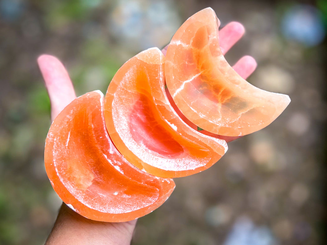 8 cm PEACH Selenite Crescent MOON Bowl