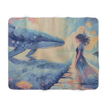 Load image into Gallery viewer, Oneirion Cozy Sherpa Fleece Blanket — Fantasy Whale Illustration
