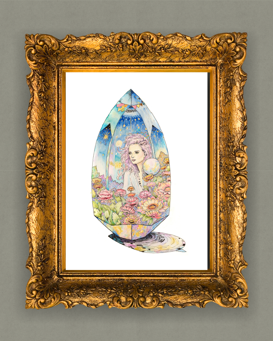 Amarea - Keeper of Quartz Dreams Art Print – Fantasy Crystal Art with Poetry