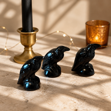 Load image into Gallery viewer, Black Obsidian Raven / Crow Figurine, Crystal Raven, Stone Crow
