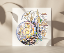 Load image into Gallery viewer, 10x10 Ammonite Fine Art Print, Transformational Art, Fantasy Art, Fossil Painting, Crystal Painting, Archival Print
