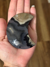 Load image into Gallery viewer, Volcano Agate Crescent Moon, UV Green Fluorescent Minerals
