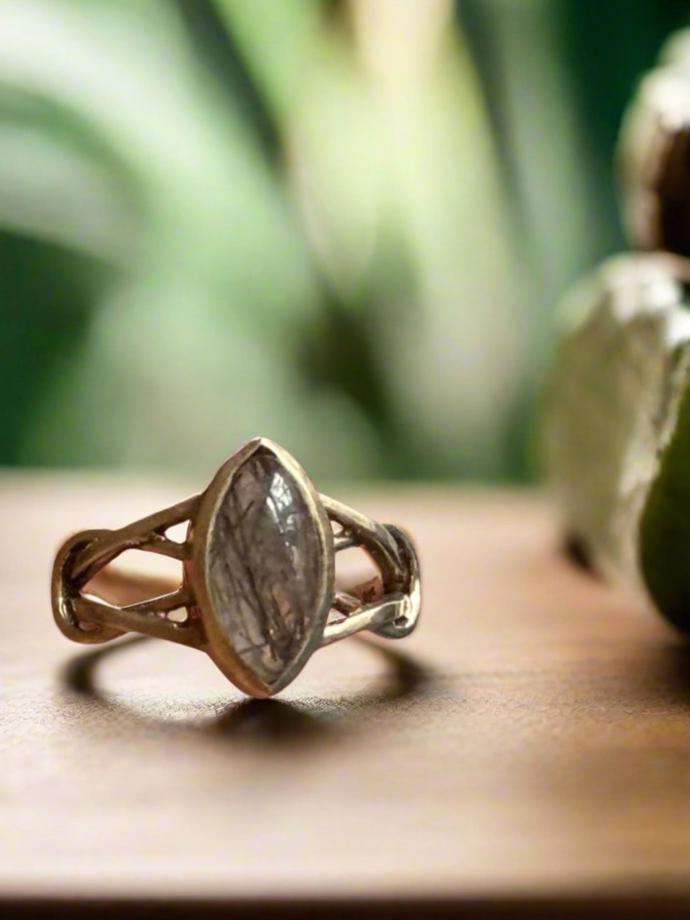 black rutilated quartz ring size 9