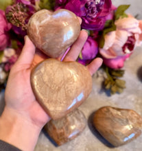 Load image into Gallery viewer, Flashy Peach Moonstone Crystal Hearts, Valentines Crystals
