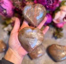 Load image into Gallery viewer, Flashy Peach Moonstone Crystal Hearts, Valentines Crystals
