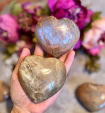 Load image into Gallery viewer, Flashy Peach Moonstone Crystal Hearts, Valentines Crystals
