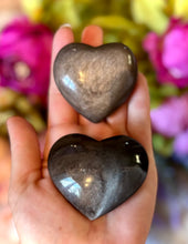 Load image into Gallery viewer, Silver Obsidian Crystal Hearts
