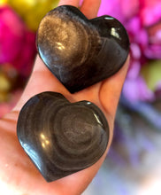 Load image into Gallery viewer, Silver Obsidian Crystal Hearts
