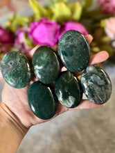 Load image into Gallery viewer, Moss Agate Crystal Palm Stones, Moss Agate Palm
