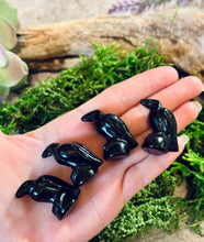 Load image into Gallery viewer, Black Obsidian Raven / Crow Figurine, Crystal Raven, Stone Crow
