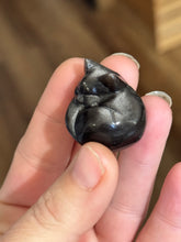 Load image into Gallery viewer, 3 cm Sleepy Silver Obsidian Cat Sculpture, Mini Black Cat, Black Crystal Cat, Cat Lover Gift
