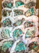 Load image into Gallery viewer, Crystallized Blue Aragonite Specimens, some with Caribbean Blue Calcite and Smoky Quartz
