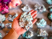 Load image into Gallery viewer, Crystallized Blue Aragonite Specimens, some with Caribbean Blue Calcite and Smoky Quartz
