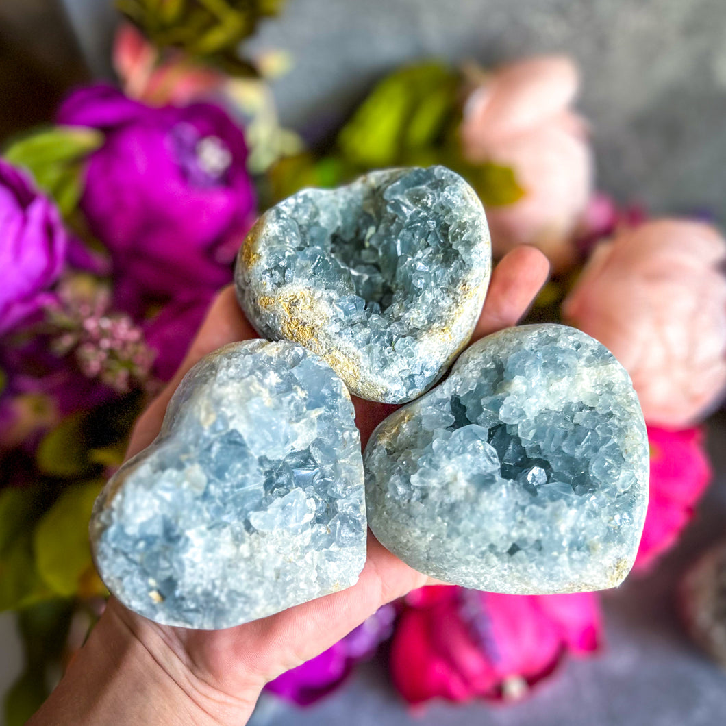Ethically Sourced Large CELESTITE Hearts, B Quality, Gift for Mothers Day