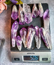 Load image into Gallery viewer, Bulk Small Dragontooth Amethyst Spears, 500 Grams, Bahia Amethyst Point, elestial Amethyst
