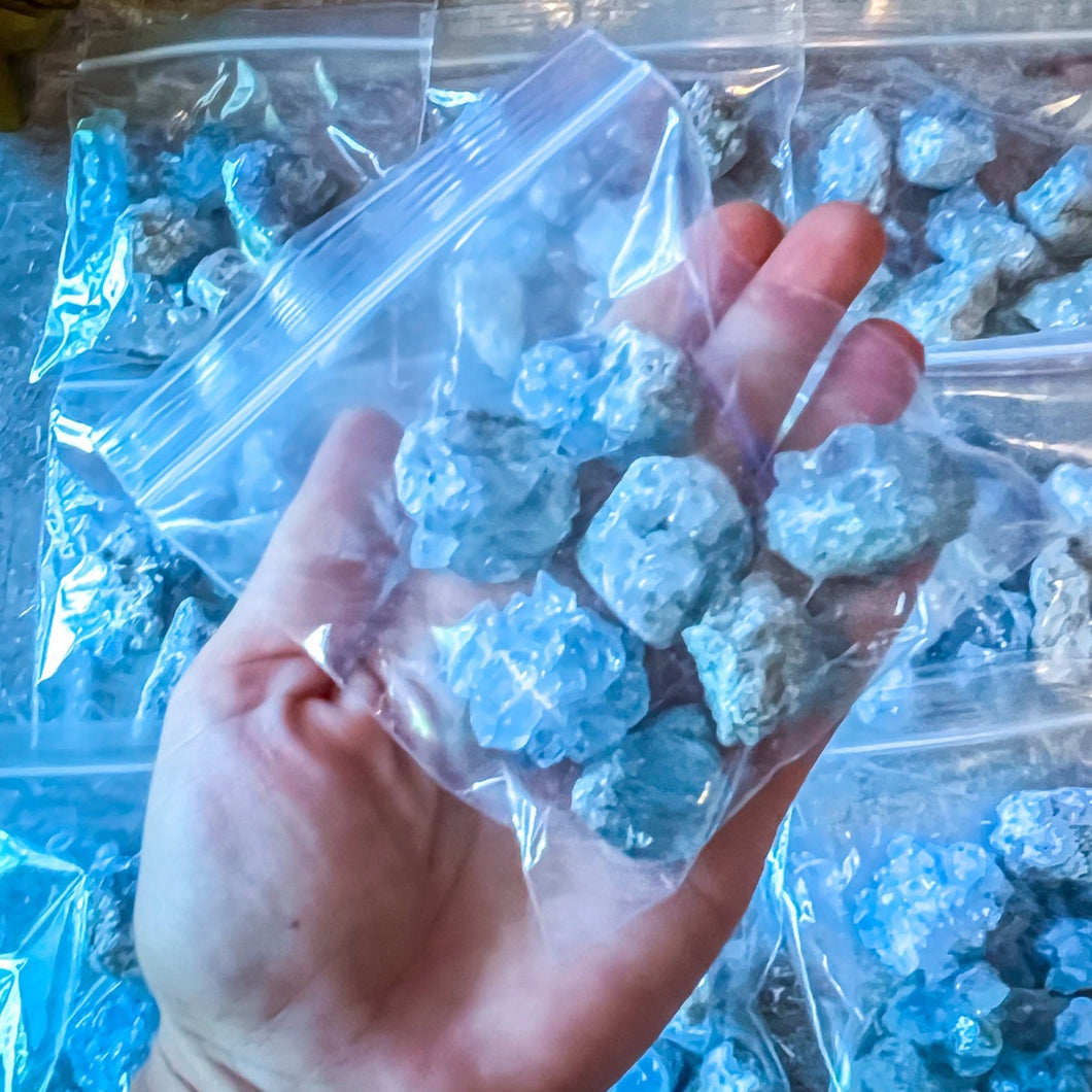 Bulk raw Celestite chunks, 150 gram bag, 7-9 pieces