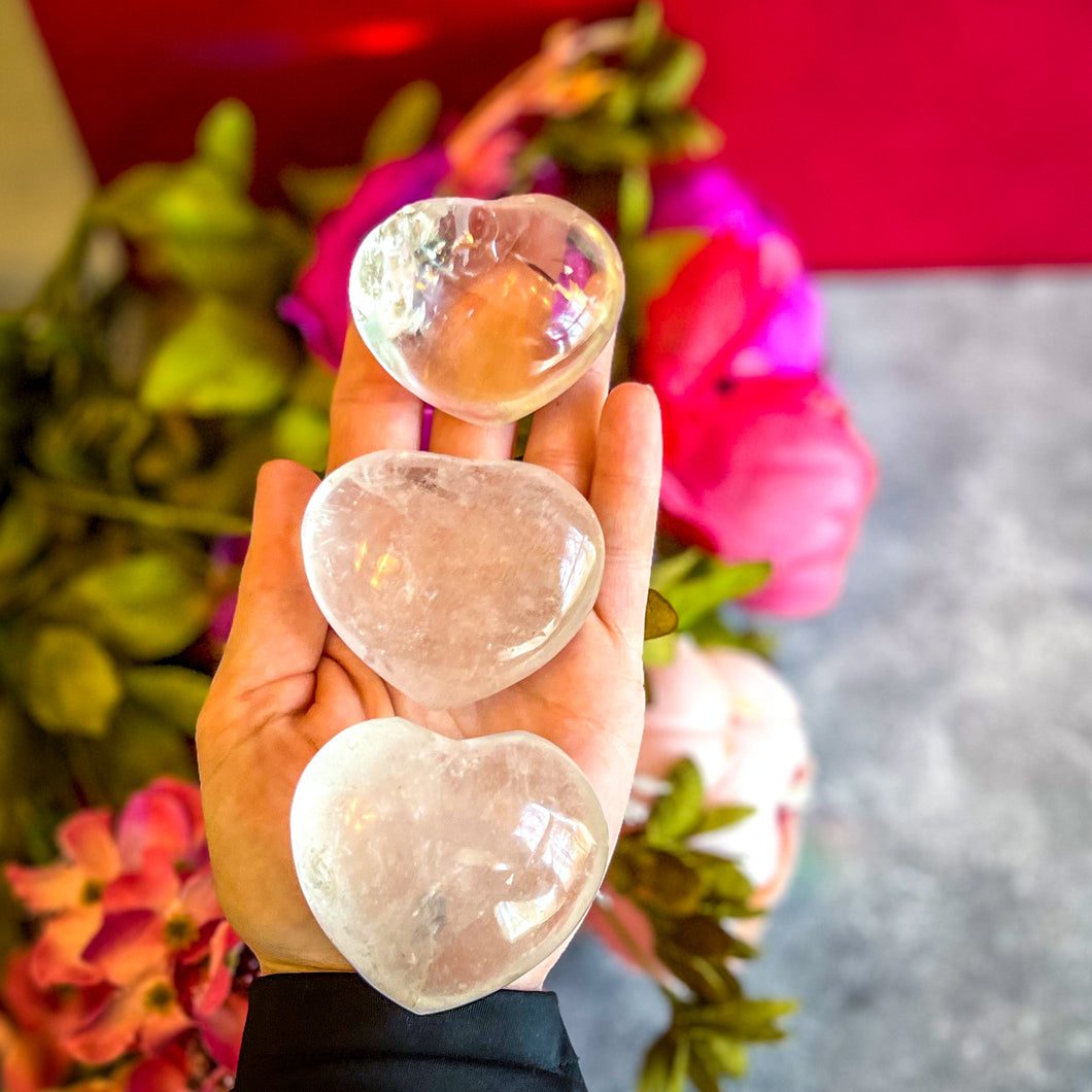 Clear Quartz Crystal Hearts, Ethically Sourced Crystals Mandala Gems
