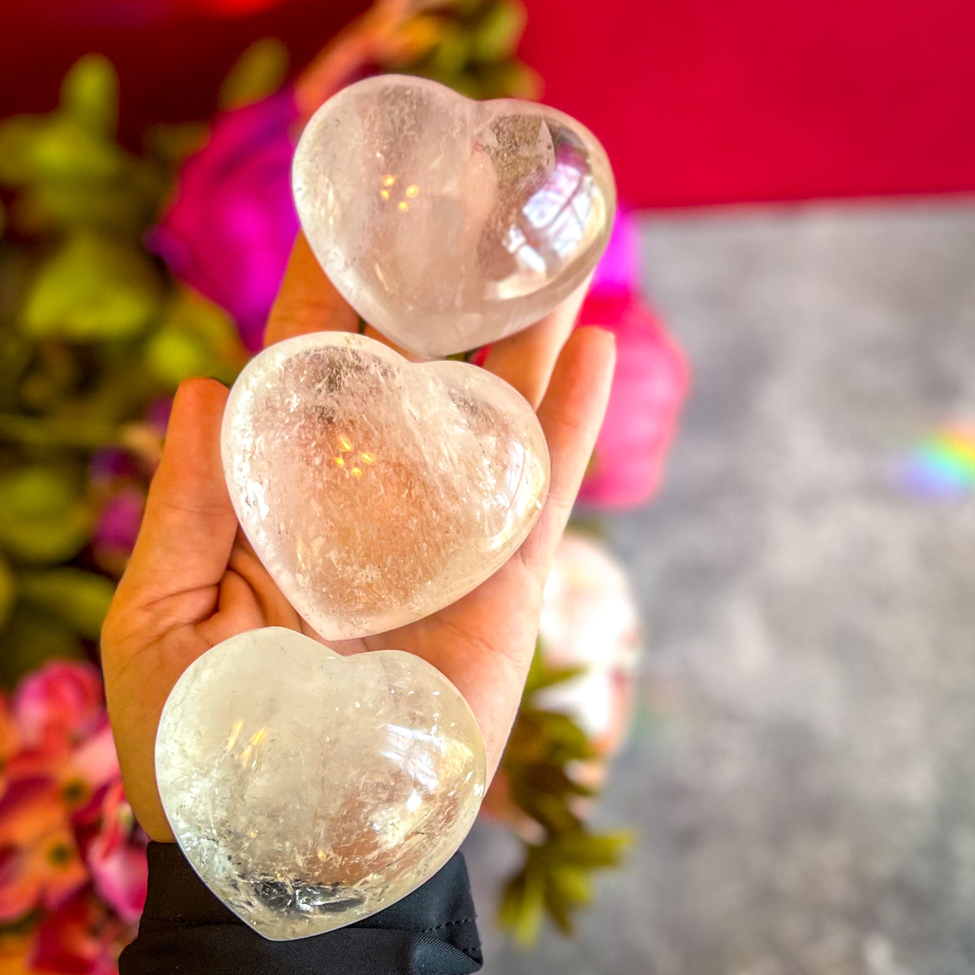 Clear Quartz Crystal Hearts, Ethically Sourced Crystals Mandala Gems