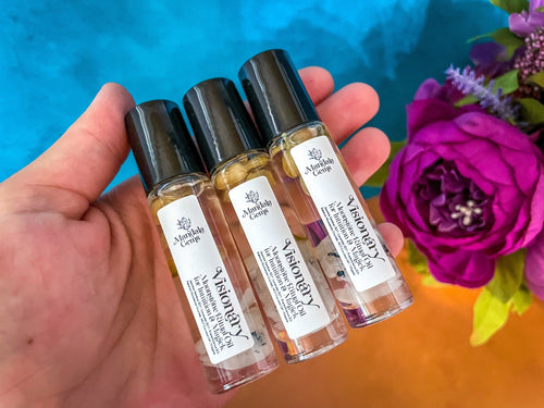 VISIONARY Jasmine essential oil roll on with Rainbow Moonstone crystals