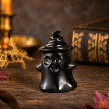 Load image into Gallery viewer, Black Obsidian Halloween Carvings, Raven on Skull &amp; Ghost
