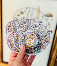 Load image into Gallery viewer, Ammonite Sticker – 4" Ancient Fossil Crystal Spiral Weatherproof Vinyl Decal
