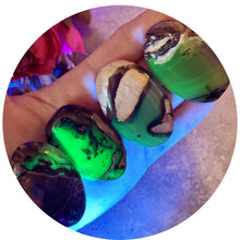 Load image into Gallery viewer, Volcano Agate Palmstones, Green Fluorescent Minerals, UV Crystals
