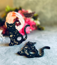 Load image into Gallery viewer, Black Cat Mini Crystal Sphere Stand, Witchy Crystal Holder, Mystical Cat Decor, Crystal Display Stand
