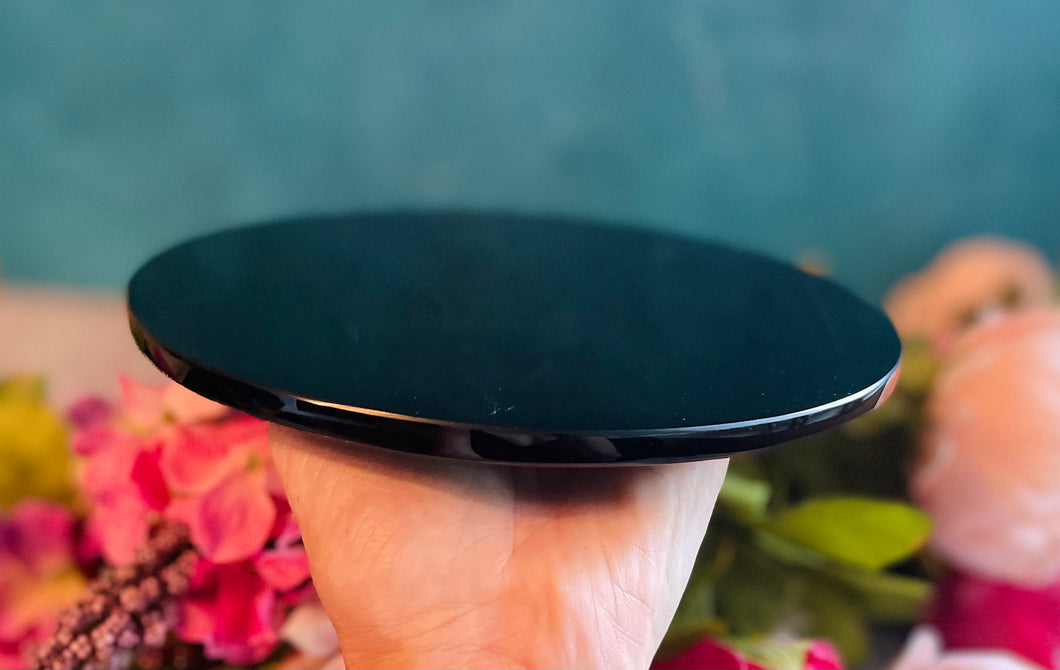 Black Obsidian Round Mirrors scrying mirror, 7 1/2 inches