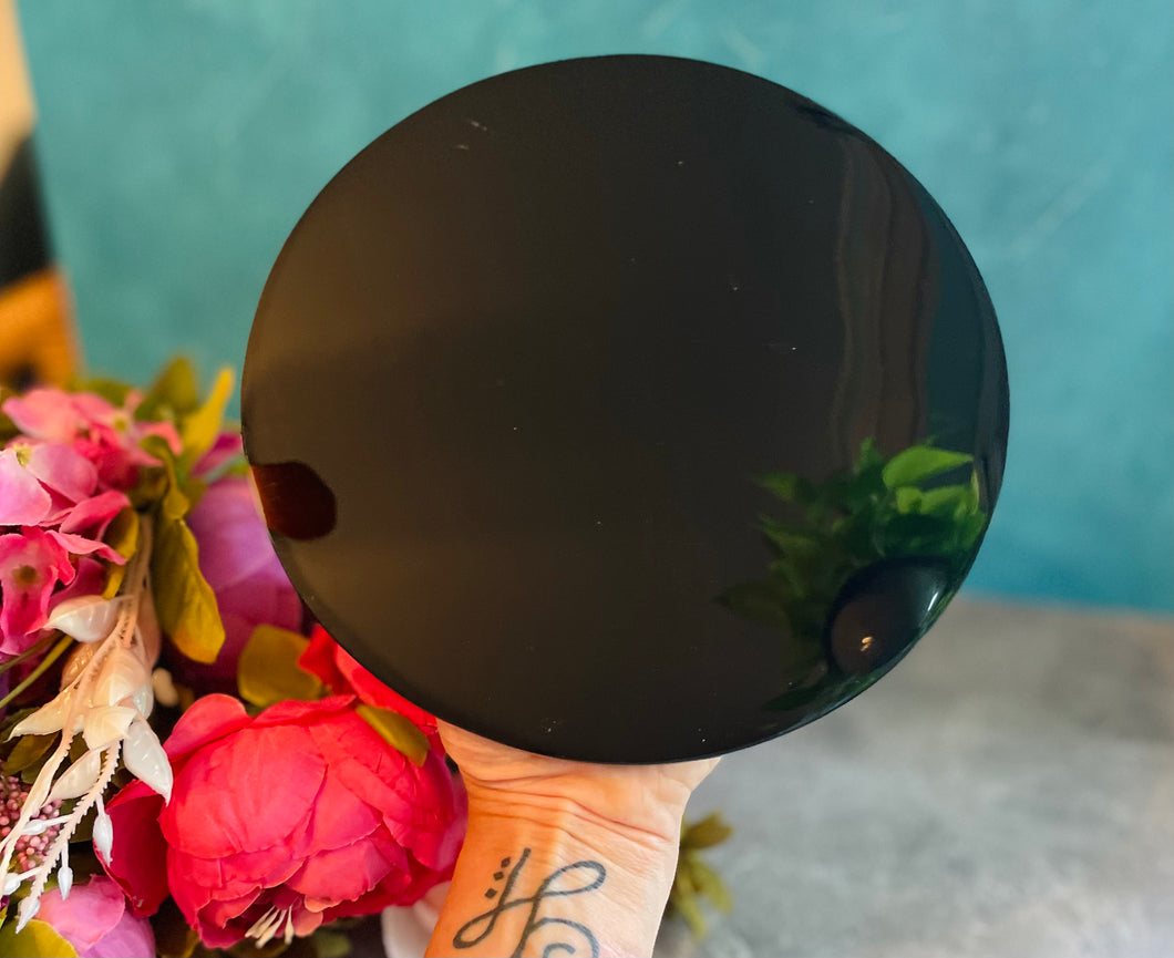 Black Obsidian Round Mirrors scrying mirror, 7 1/2 inches