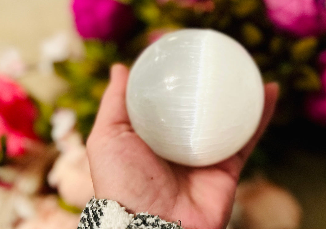 3” satin spar selenite Crystal Ball