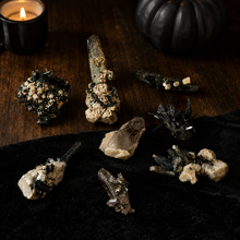Load image into Gallery viewer, Mixed Malawi mineral specimens in a Halloween collector's study
