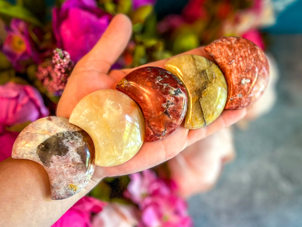 Mixed Moonstone Crescent Moons, Peach Moonstone and Yellow Moonstone