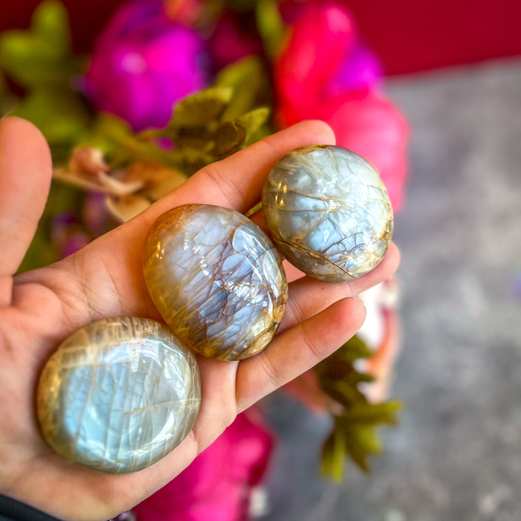 Mixed Moonstone Palm Stone, Ethically Sourced Crystals