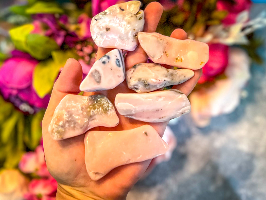 Peruvian Pink Opal Slabs, Partially Polished