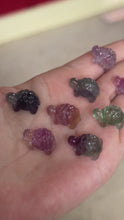 Load and play video in Gallery viewer, Mini fluorite turtle carvings shown from multiple angles with naturally varied color and banding
