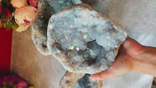 Load and play video in Gallery viewer, Ethically Sourced CELESTITE Clusters, 5.5 lbs - 10 lbs!
