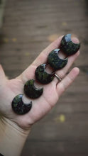 Load and play video in Gallery viewer, Dragon's blood crescent moon stone carvings in a spooky dark woodland product video
