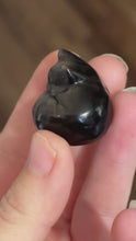 Load and play video in Gallery viewer, 3 cm Sleepy Silver Obsidian Cat Sculpture, Mini Black Cat, Black Crystal Cat, Cat Lover Gift
