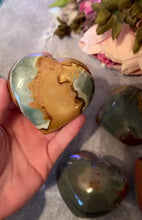 Load and play video in Gallery viewer, Polychrome Jasper Crystal Hearts, Ethically Sourced Valentines Day Gifts

